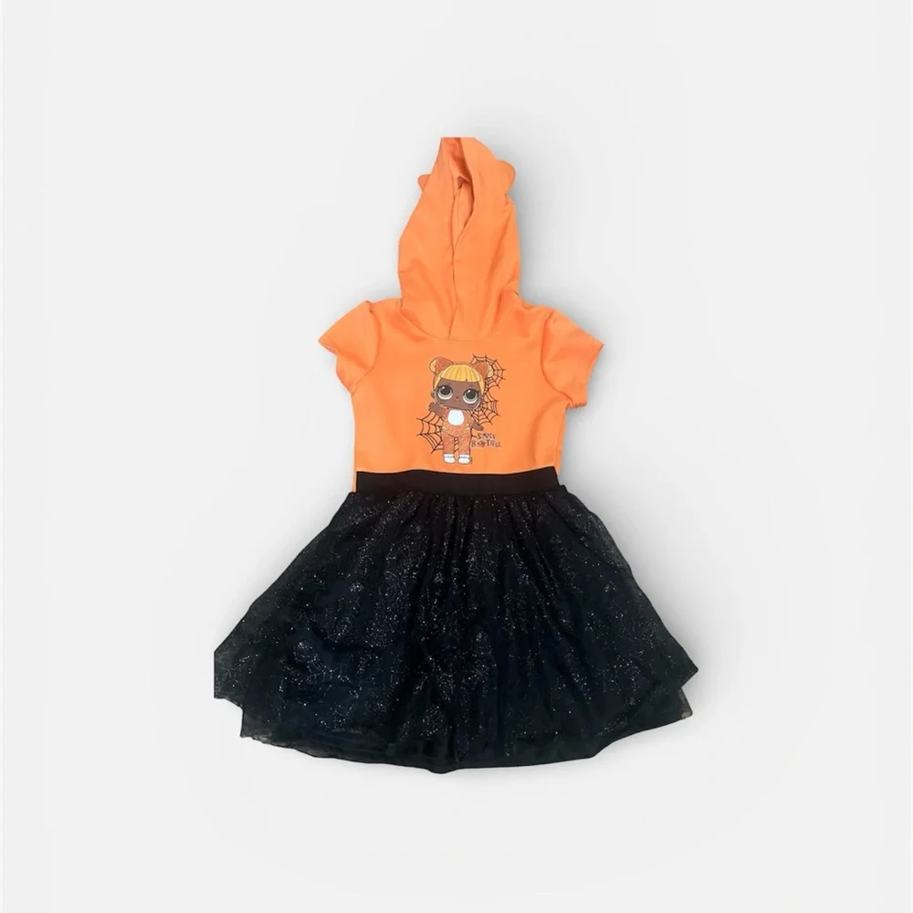 LOL! Surprise Halloween Costume Dress Hoodie w/Ears Tulle 7/8 Orange Black - Picture 1 of 5